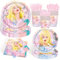 JLCFUTURE 140 Pcs Birthday Party Supplies: Pink Cartoon Plates, Napkins, Cups, Forks, Knives, Spoons - Music Theme Decorations for Girls Birthday Party