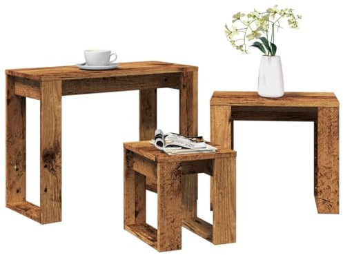 Myheimly Satztische 3 STK. Couchtisch Beistelltisch Wohnzimmertisch Sofatisch Kaffeetisch Teetisch Tisch Nachttisch Wohnzimmer Altholz-Optik Holzwerkstoff