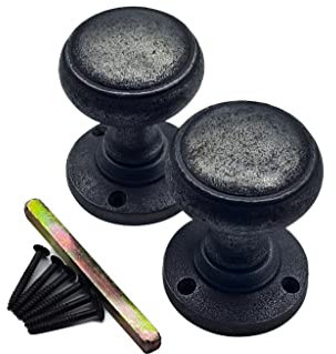 Türknauf-Set, Gusseisen, geriffelt, 60 mm, Zinn-Finish, für Innentüren