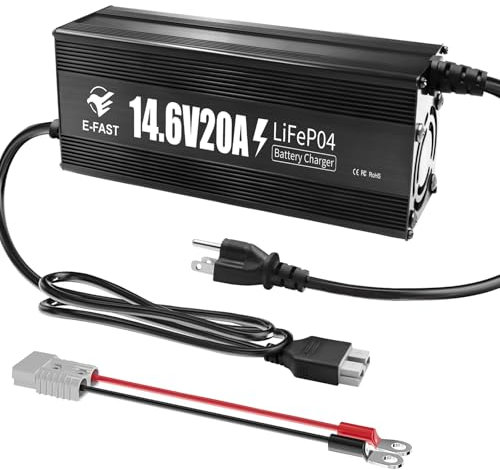 12V 20A Lithium Battery Charger 14.6V LiFePO4 Battery Charger Smart Charger with Anderson Connector Indicator Special for Lithium LiFePO4 Deep Cycle Rechargeable Batteries of Boat, RV