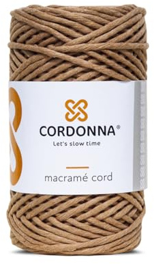 3mm Macrame Cord Cotton - 100m Twisted Macrame Twine for Crafts with 40 Threads | Colored Cotton Rope String for Crafts, Wall Hanging and Plant Hangers | Macrame Supplies | Cordonna | Beige
