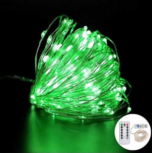 Volunx USB Green Fairy Lights 2/5/10m Copper USB Plug in, String Light 8 Modes Copper Wire String Lights Remote Timer, Twinkle Firefly Bedroom Party Night Room Decorations Xmas (10m / 100LED)