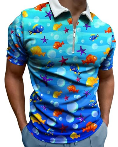 Poloshirts für Herren Sommer Golf Polo Shirts Einfarbig Leicht Kurzarm T-Shirt Lässigem Kragen Polohemd Tops V-Ausschnitt Reißverschluss Herren-Poloshirt Polohemden Männer