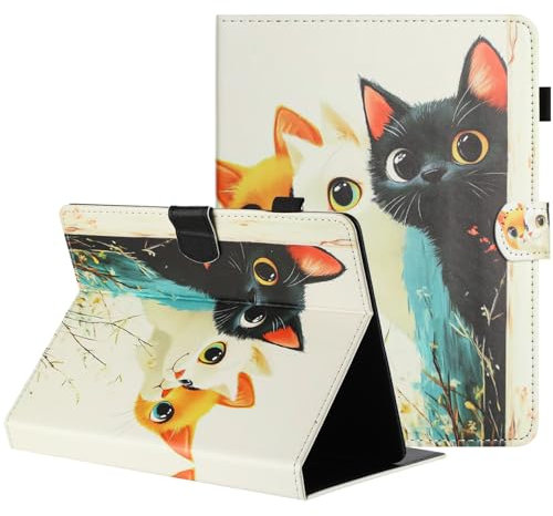 TEDTIKJT Funda para Universal 7 Funda PU Cuero Flip Carcasa con Protectora Soporte Patrón Pintado Tablets Fundas Universal 7,Tres Gatos