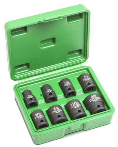 Steel Vision Tools 8 pc SAE Impact Socket Set, 3/8 in. Drive, Chrome Moly Steel, Heavy Duty Impact Sockets, Laser Etched Markings, Sizes 5/16–3/4 in. (5/1, 3/8, 7/16, 1/2, 9/16, 5/8, 11/16 & 3/4 in)