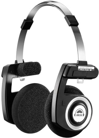 okcsc Cuffie classiche retrò, cuffie aperte wireless Bluetooth, cuffie pieghevoli ultra leggere, membrana composita di grado 40 mm, design anni '80 e '90, modalità di connessione BT 5.3, nero