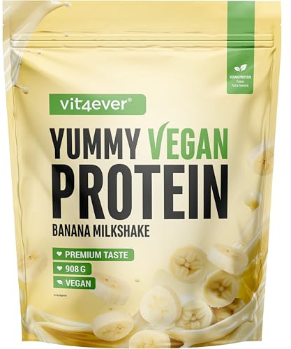 Yummy Vegan Protein Banana Milkshake – Batido proteico vegetal con 24,8 g de proteína por porción a partir de aislado de haba (fava) con BCAA y aminoácidos – 908 g