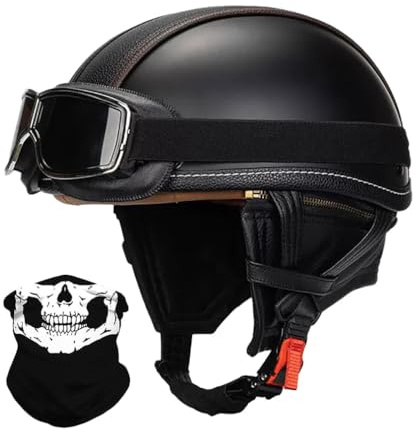 Vintage Deutsche Motorrad Halbhelm mit Visier, ECE-Zertifizierung Herren Damen Motorradhelm Halbschalenhelm Fahrrad Cruiser Chopper Moped Roller Scooter Retro Helm Jethelm Offenem