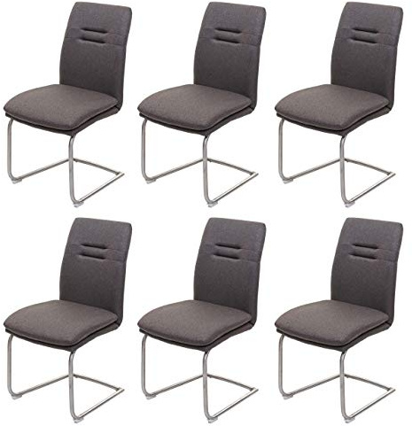 CHEFGASTRO 6er-Set Esszimmerstuhl HxBxT 92x47x57cm Sitzhöhe 49cm Stoff/Textil Edelstahl gebürstet Grau-Braun Küchenstuhl Freischwinger Stuhl