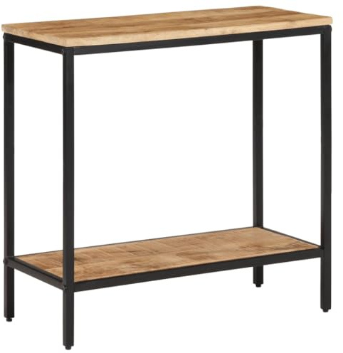 HETFTJN Konsolentisch 70x35x70 cm Massiv-Mango, Eisenbein, Modernes Design, robuster Beistelltisch für Wohnzimmer, Flur, Balkon, platzsparende Lösung für kleine Räume