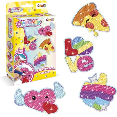 DIAMONDZ CRYSTAL PAINTING - Starter Set Stickers Fun Series - Diamond Painting DIY Aufkleber Bastelset, 4 Sticker-Vorlage, Diamant Malerei Kinder & Erwachsene, 11 Farbe