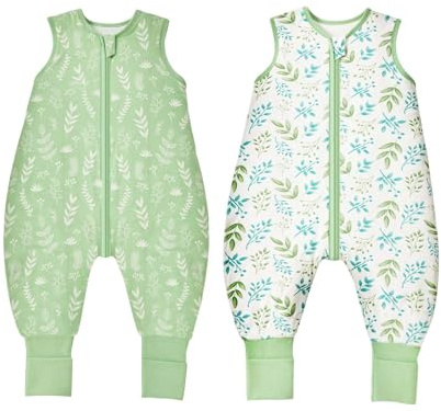 ToyaTec Baby Schlafsack mit Füßen 1.0 Tog 2er Pack – Superweiches Viskosegewebe aus Bambus, Ärmellos, für Jungen und Mädchen, für Frühling, Sommer und Herbst, Grün, Größe M