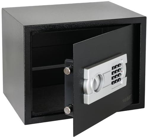 HMF Safe Tresor für Zuhause, Hotel oder Büro, Möbeltresor mit Zahlenschloss für DIN A4 Dokumente | 38 x 30 x 30 cm | Schwarz