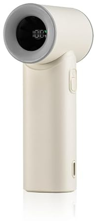 CHICGADGETS Ventilador portátil mini turbo, Ultracómpacto 12cm, 3000mAh recargable USB-C, 5 velocidades + pantalla LED, blanco/negro