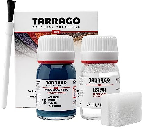 Tarrago | Self Shine Color Dye 25 ml Kit | Preparador para Cambiar el Color + Tinte Para Cuero y Lona de Secado Rápido Para Teñir Zapatos y Accesorios | Repara y Protege el Calzado (Azul Noche 16)