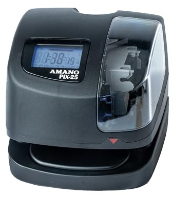 Amano PIX-25 Automatic Date & Time Stamp Machine, Digital Document Stamper for Office, WWVB Atomic Signal Synchronization, Electronic Employee Clock, Made in USA
