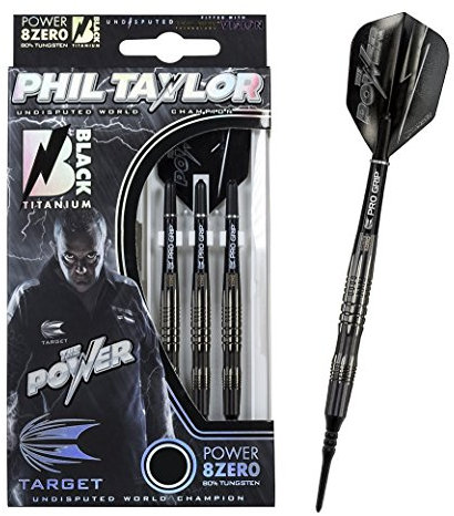TARGET Power Phil Taylor 8ZERO Black Titanium Soft Tip Darts 20g inkl. 1 Satz Empire®™ Flights