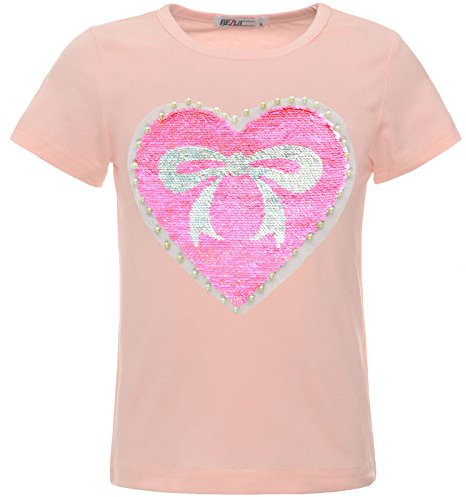 BEZLIT Mädchen Wende-Pailletten Herz Schleife T-Shirt Outfit Oberteile 22534 Rosa Größe 116