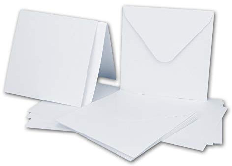 50x Quadratisches Karten-Set mit Briefumschlägen & Einleger - 13,5 x 13,5 cm - Weiß - quadratische blanko Einladungen für Hochzeit und Feste