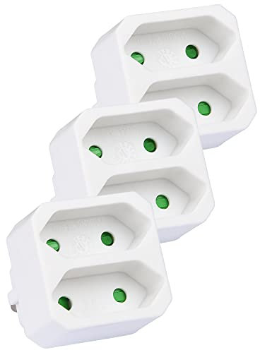 HEITECH 2 Fach Steckdosenadapter - Mehrfachsteckdose ohne Schalter, Belastbarkeit bis max. 1100W - 3er Pack Adapterstecker Mehrfachstecker