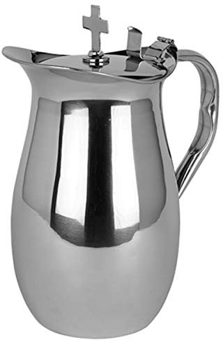 Sudbury Stainless Steel Flagon with Cross Top Church Pitcher, 10 Inch