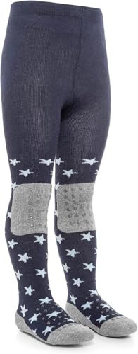 LaLoona Leotardos Bebe Antideslizantes con Suela ABS - Medias Gateo con Almohadillas Antideslizante para Primeros Pasos, Pantimedias de Algodon, Unisex - Estrellas Azul 86/92 12-24 meses