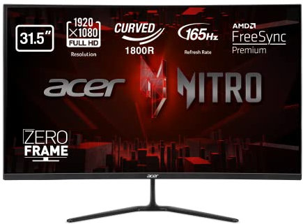 Acer ED320QRPbiipx Monitor Gaming Curvo FreeSync, 31,5, Display VA FHD, 165 Hz, 5 ms, 16:9, HDMI 1.4, DP, Schermo PC con Contrasto 100M:1, Lum 250 cd/m2, Zero Frame, Audio Out, Cavo HDMI, DP Inclusi