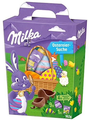 Milka Ostereiersuche Mix 1 x 162g I Osterschokolade Einzelpackung I für das Osternest und zum Verstecken I Süßigkeiten zu Ostern aus 100% Alpenmilch Schokolade