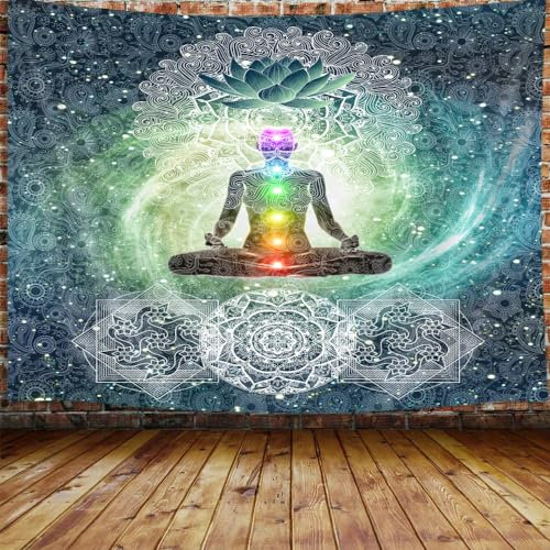 Großer Chakra-Wandteppich, 7 Chakren, Yoga, Meditation, Zen-Dekor, Wandbehang für Schlafzimmer, Hippie-Lotus, spirituelle Wandteppiche, Poster, Stranddecke, Studentenwohnheim, Zuhause (229 x 178 cm)