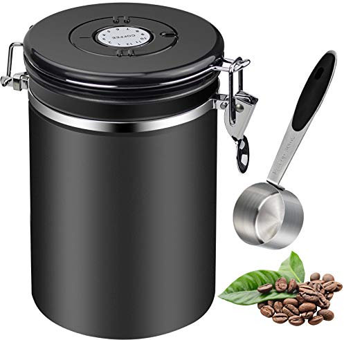 Aprilye Récipient à café hermétique en acier inoxydable 1800 ml avec cuillère à mesurer pour le stockage des grains de café, des grains de thé, des noix, noir