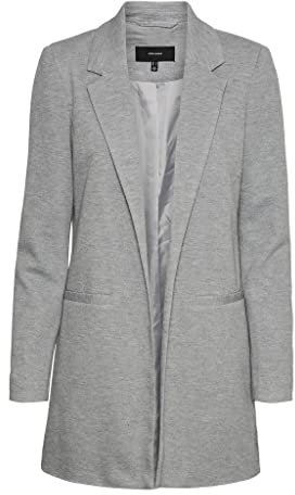 Vero Moda VMVERINA LS Long Blazer, Gris Clair Chiné, 34 Femme
