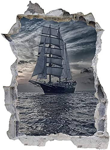3D Gebrochen Wand Wandabziehbilder,Schiff Segel Mast,Kinderzimmer Babyzimmer Entfernbare Wandtattoos Wandbilder 53x80cm