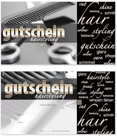 GESCHENKGUTSCHEINcom - 50 Blanko Gutscheinkarten - Formular mit Vordruck für Friseure, hairstyling Kunden K1260-50