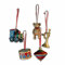 Loberon Anhänger 5er Set Dassa, Teddy, Trompete, Trommel, Eisenbahn, Kreisel, Weihnachtsdeko, nostagisches Weihnachten, Polyresin, bunt