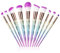 CDC DIGI Lot de 10 pinceaux de maquillage avec poignée arc-en-ciel en forme de licorne - Poils synthétiques - Avec eyeliner, fond de teint, blush - Kit de pinceaux cosmétiques