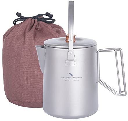 Boundless Voyage Titanium Coffee Cup Mug Pot Coffee Maker Camp Cooking Pot Outdoor Traveling Campfire Stovetop Fast Brew Kettle, Capacity 50 Oz