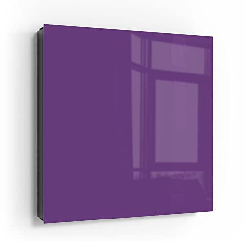 DEQORI Schlüsselkasten schwarz | 30x30 cm | Unifarben - Violett | Glas & Metall Schlüssel-Box | Schlüsselschrank mit 50 Haken + 2 Magnete | Moderne Box magnetisch & beschreibbar