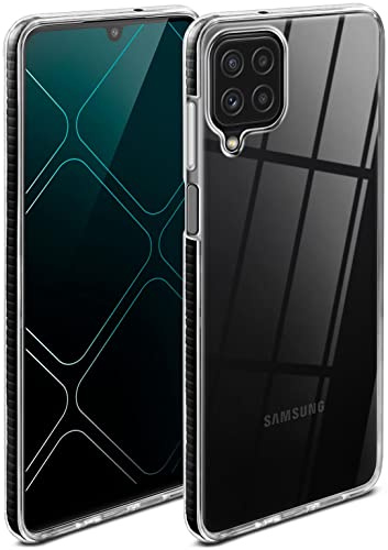 ONEFLOW für Samsung Galaxy A22 (4G) Hülle Silikon transparent, Handyhülle mit stoßfestem Bumper Backcover durchsichtig Silikonhülle kabelloses Laden Schutzhülle, Cushion Case, Schwarz