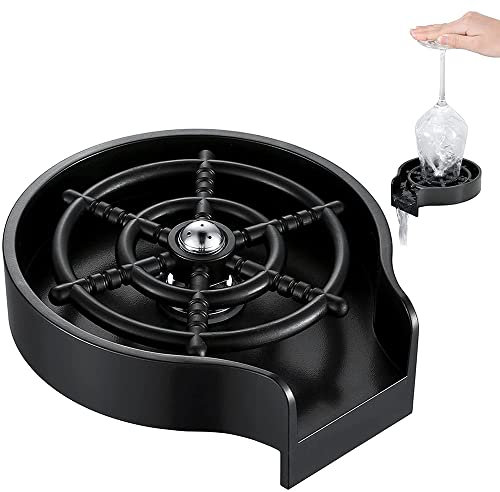 Lavadora de vidrio para fregadero de cocina, lavadora de vidrio de acero inoxidable de 9.5 mm, herramienta automática de limpieza de vidrio para agua del restaurante en casa (negro)