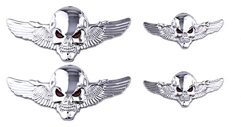 4 Stück Schädel Emblem Größe Totenkopf Emblem Totenkopf Metall Auto Aufkleber Totenkopf Auto Aufkleber Pirat Auto 3D Logo Metall Abzeichen Aufkleber Auto Styling Zubehör (Silber)