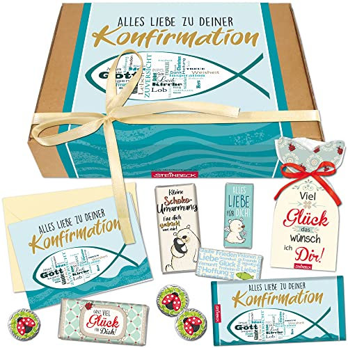 STEINBECK Geschenk Set - Alles Liebe zur Konfirmation - mit Glückwunschkarte verschiedenen Schokoladen und Fruchtgummi die besten Wünsche Konfirmand Konfirmandin