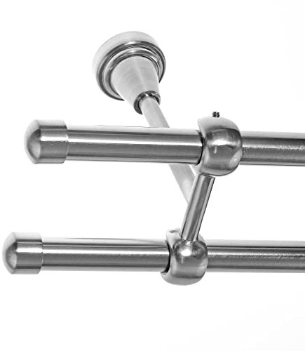 BASIT Gardinenstange I Edelstahl Look Metall Ø 16mm I Vorhangstange I Gardinenstangenset I Deckenbefestigung I 2 läufig mit Deckenmontage I Kappe gewölbt I Länge 600 cm I Design D24 E17 E17