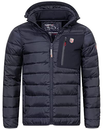 Geographical Norway Herren Winter Jacke Steppjacke Kapuzenjacke Softshell MIX Parka Stepp, Farbe:Navy, Größe:XXL
