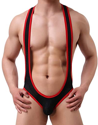 ROSVAJFY Herren Jockstrap Straps Bodysuit Sexy Mankini Atmungsaktiv Tanga Unterwäsche Wrestling Singlet Leotard Männer String Straps Slips Jumpsuit Stretchy Einteilige Bademode (Schwarz)