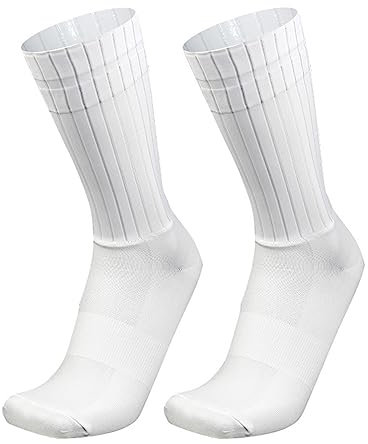 AVFORA Calze Sportive Da Uomo Calzini Estivi Da Ciclismo Monostrato In Silicone Antiscivolo Calzini Sportivi Da Corsa A Compressione,Bianco