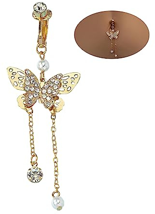 eartif Faux piercing de nombril en forme de papillon pour femme avec zircone cubique