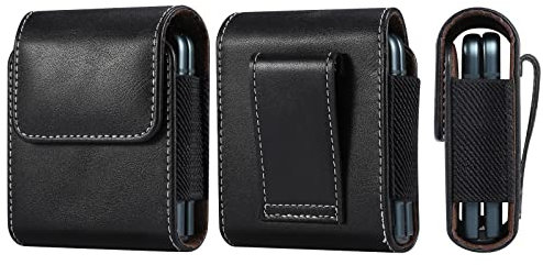 Étui de ceinture en cuir pour homme compatible avec Samsung Galaxy Z Flip 5/4/3/2/1 5G, étui vertical pour smartphone avec boucle de ceinture pour Motorola RAZR, Motorola RAZR 5G Noir