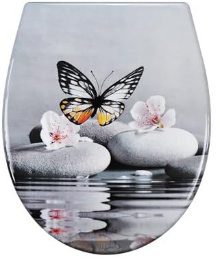 Fanmitrk Duroplast Toilet Seat Soft Close -Quick Release Toilet Lid with Top Fixing,Various Patterns to Choose from (UF819-58)