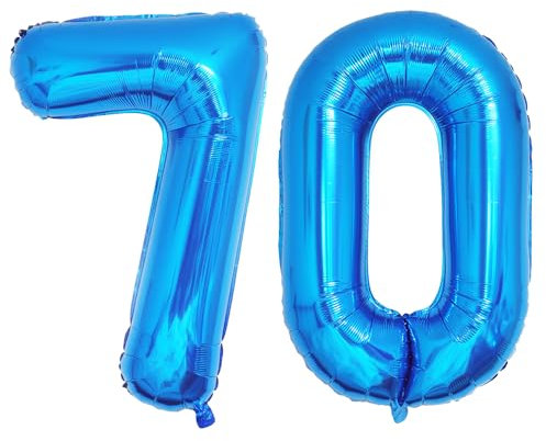 Ponmoo 40 Zoll Foil Luftballons Zahlen 70 Blau (101cm), Aufblasbares Helium oder Luft, Riesige Folienballons Nummer 0-100, Große Ballons für Hochzeitstag und Geburtstagsparty Ballon Dekoration