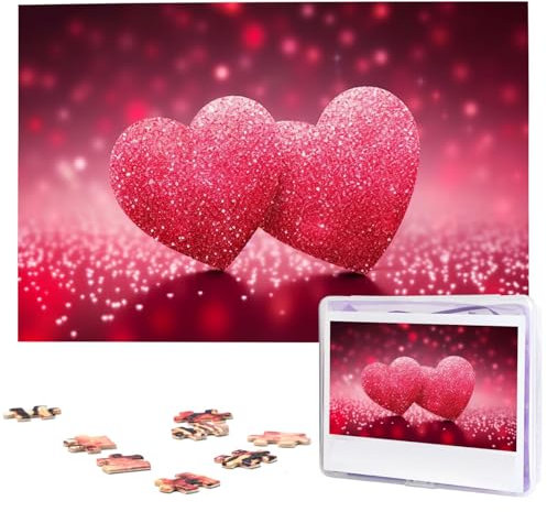 Rotes Herz, rosa Glitzer-Puzzle, 1000 Teile, Holzpuzzle, personalisiertes Fotopuzzle für Erwachsene, Freunde, Bilderpuzzle, Geschenke für Hochzeit, Geburtstag, Valentinstag, Heimdekoration